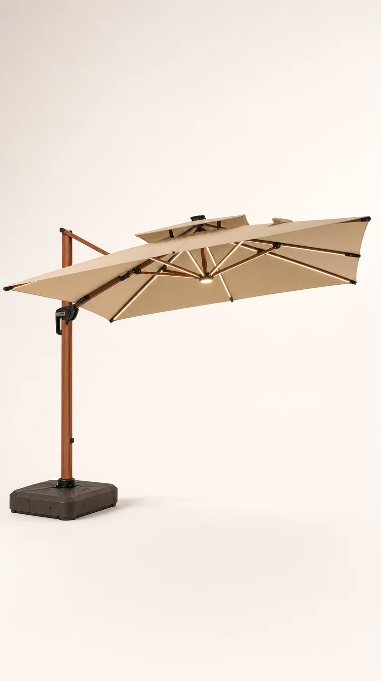 Conjunto completo do ombrelone Sombrella com base e cobertura aberta